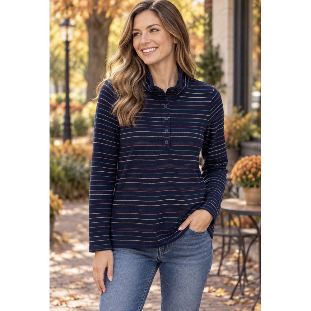 Talbots Womens Multicolor Stripe Cotton Knit Sweater Medium Button